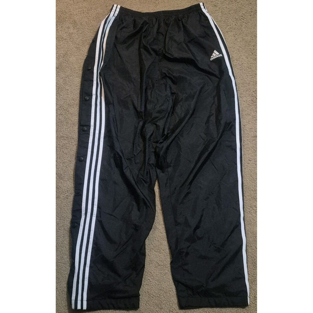 Vintage Adidas Tearaway Track Pants Mens Large Black Snap Sides 3-Stripes 2001